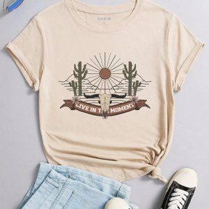 Sun & Cow Head Print Tee